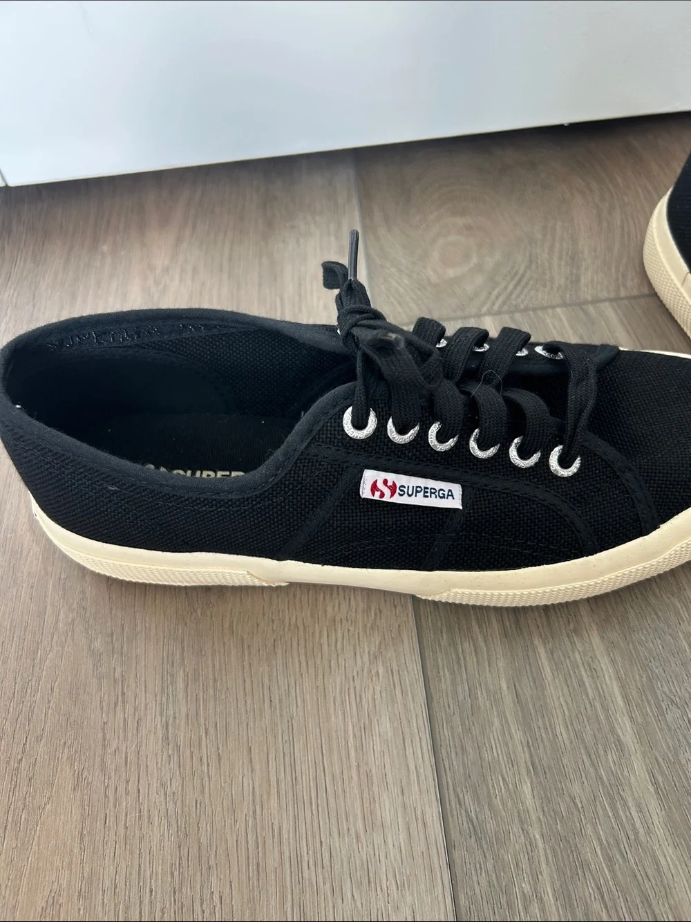 Superga Black Canvas Low-Top Sneakers with Cream Sole